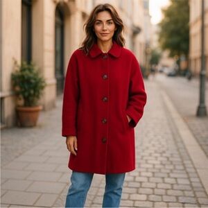 Reformation Irene Coat  Lipstick Red Wool Blend Button Front Holiday Winter NWT